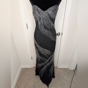 Strapless Black Gown with Silver Accents